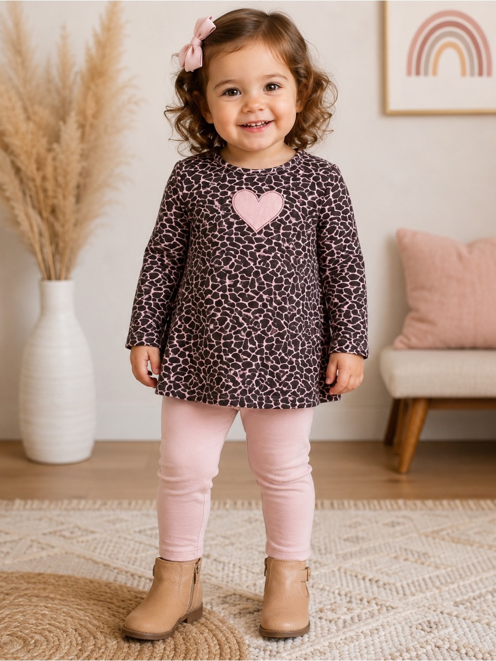 Baby J Khaki Toddler Girl Giraffe Print Heart Tunic Top 18M